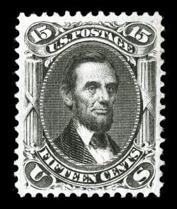 98, 15c Black, F grill, an outstanding unused example that possesses incredible centering that is rarely encountered on this notoriously difficult stamp, strong fresh color in
an intense shade, plus its impression is quite detailed on bright p