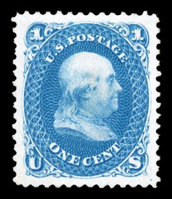 102, 1c Blue re-issue, unused, huge jumbo-margins all around and being precisely centered within these lavish borders, especially deep rich color and a razor-sharp impression
on bright paper, extremely fine a striking large-margined gem 1995 P