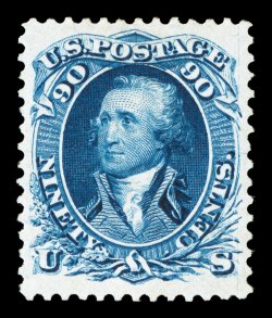 111, 90c Blue re-issue, a fabulous quality mint example of this re-issue rarity, boasting numerous extraordinary physical characteristics, including being fresh and bright,
with truly prooflike color and impression on immaculate paper, magnifice