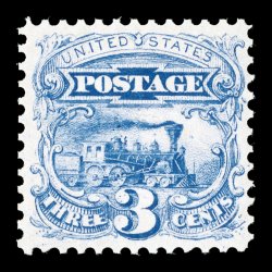114, 3c Ultramarine, a true post office fresh mint single, featuring an exceptional overall brilliance not often seen, lovely rich color and a crisp impression, wonderfully
well centered, unblemished o.g., never hinged, extremely fine a stamp