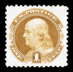 133a, 1c Brown orange re-issue, without gum as issued, an amazing quality example of this surprisingly difficult stamp to find in premium condition, boasting huge margins all
around and being virtually perfectly centered within them, sumptuously