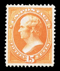 141, 15c Orange with grill, a most remarkable mint example of this Bank Note rarity, being in a quality which places it among the finest original gum Fifteen Cent Grill Bank
Notes in existence, as this stamp boasts exceptional physical attri