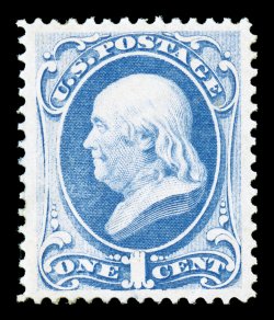 145, 1c Ultramarine, premium mint single in an outstanding state of preservation, brilliantly fresh, rich luxuriant color on crisp paper, perfectly centered within
extraordinarily large margins, pristine full o.g. that has been lightly hinged, e