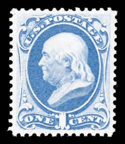 156, 1c Ultramarine, a lovely mint example of this surprising difficult stamp to find in such premium condition, marvelously fresh and bright, rich color, large well balanced
margins all around, full o.g., lightly hinged, extremely fine 1998 PF
