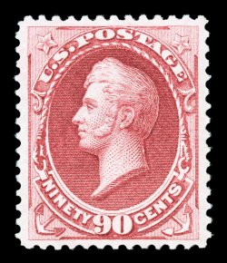 166, 90c Rose carmine, a select premium quality mint example of this scarce high value, being impeccably centered within large margins, deep rich color and a crisp detailed
impression on especially fresh paper, full o.g., relatively lightly hing