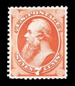 171, 7c Reddish vermilion special printing, without gum as issued, a superlative example of this rare stamp, magnificently well centered amid uncharacteristically large
margins, plus its color is deep and vibrant, even its perforations are fully