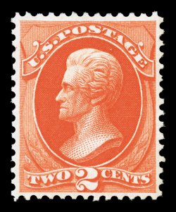 180, 2c Carmine vermilion special printing, without gum as issued, fabulously intense fiery color which is characteristic only to this important special printing rarity,
strong prooflike impression on wonderfully fresh paper, exceedingly well