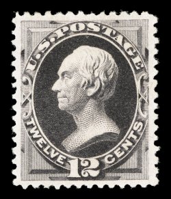 198, 12c Blackish purple special printing, without gum as issued, extraordinarily well centered within large margins, rich luxuriant color and a prooflike impression on
unusually fresh paper, extremely fine.A magnificent quality example of thi