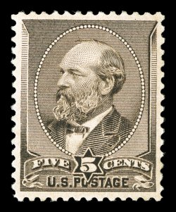 205, 5c Yellow brown, excellent centering within large and well balanced margins, fresh color, o.g, lightly hinged, extremely fine 1998 PF and 2009 PSE certificates (the
latter graded XF-Superb 95 SMQ $1,250.00) one of only two to have been