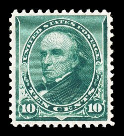 226, 10c Green, gem mint example of this surprisingly difficult stamp to find in premium quality, possessing outstanding centering within uncharacteristically large and
perfectly balanced margins, sumptuously rich color and a sharp detailed impr