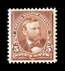 270, 5c Chocolate, premium mint single, brilliantly fresh and crisp, with rich color, extraordinarily well centered within uncommonly large margins, immaculate o.g., n.h.,
extremely fine a pristine gem 1992 PF certificate and a 2009 PSE certif