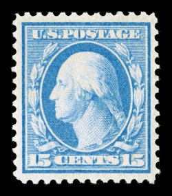 366, 15c Pale ultramarine on bluish paper, premium quality mint example, with large well balanced margins all around, bright color and a much stronger impression than
typically found, o.g., lightly hinged, an extremely fine gem 1973 and 1992 PF