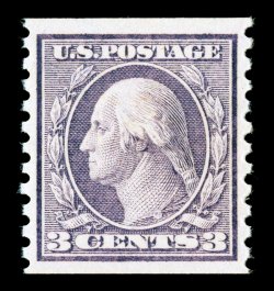 456, 3c Violet rotary coil, Ty. I, perf. 10 vert., a lovely mint single, choice centering, especially fresh color and paper, o.g., n.h., extremely fine gem certified mint
singles of 456 are particularly elusive 1998 PF certificate.