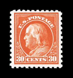 476A, 30c Orange red, the extremely rare unwatermarked, perforated 10 issue, a fabulously fresh and choice mint example of this elusive and highly sought after stamp,
possessing truly spectacular color and impression on brilliantly white paper,