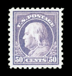 477, 50c Light violet, an especially desirable mint single of this scarce and difficult high value, possessing especially large margins all around and being extraordinarily
well centered within them, its color is unusually strong and rich, o.g.,