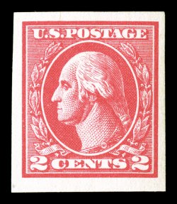 534B, 2c Carmine offset imperforate, Ty. VII, four large margins, strong rich color, o.g., minor gum inclusion not mentioned on either accompanying certificate, o.g., just the
barest trace of hinging, extremely fine photocopy of a 1979 PF certi