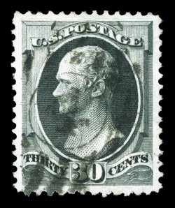 165, 30c Gray black, exceptionally large and perfectly balanced margins all around, strong fresh color, light duplex cancel, an extremely fine used gem 2009 PSE certificate
(XF-Superb 95 SMQ $1,050.00).