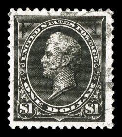 261, $1.00 Black, Ty. I, well centered within extraordinarily large margins, deep color and impression on fresh paper, lightly cancelled, extremely fine the One Dollar Bureau
issue is rarely encountered with margins this large 1997 PF certific