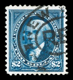 262, $2.00 Bright blue, excellent centering amid much larger margins than usual, beautiful rich color and a strong detailed impression on bright white paper, New York oval
registry cancel, extremely fine actually a rare stamp in this premium us