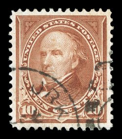 282C, 10c Brown, Ty. I, a superb used example of this relatively common stamp, in anything but common quality, flawlessly centered within exceedingly large margins, deep
intense color and a crisp detailed impression, lightly cancelled, extremely