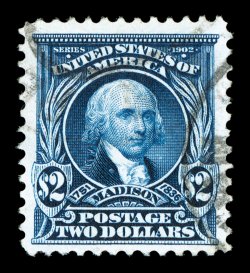 312, $2.00 Dark blue, well centered within much larger margins than typically found on this stamp, intense color and impression on immaculate white paper, uncommonly light
cancel, extremely fine overall and an especially handsome example 1988 P