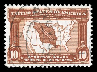 327, 10c Louisiana Purchase, wonderfully well centered amid exceedingly large margins, deep color and a razor-sharp impression, unusually light Providence, R.I. double oval
cancel, extremely fine used gem 2009 PSE certificate (XF-Superb 95 Jumb