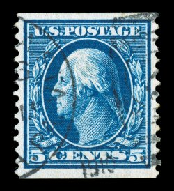 355, 5c Blue coil, perf. 12 vert., excellent centering within large margins, gorgeous rich color on bright white paper, lightly cancelled, extremely fine certified used
singles, especially in this choice quality, are incredibly elusive 1995 PF