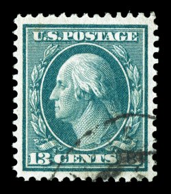 365, 13c Blue green on bluish paper, an outstanding used example of this value, possessing exceptional physical qualities seldom seen, including being incredibly well centered
amid margins that can be legitimately described as jumbo for a bluish