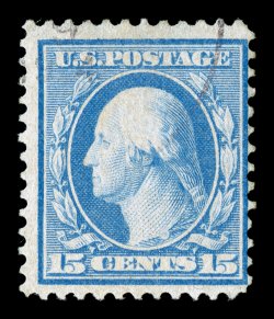 366, 15c Pale ultramarine on bluish paper, an enormously rare used example, intensely rich color, very light cancel, fine only about a dozen certified used copies of the
Fifteen Cent Bluish Paper exist 2001 APS certificate.