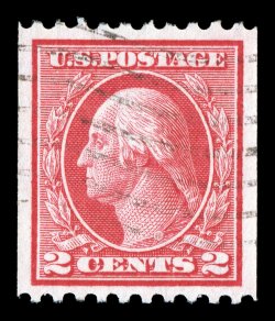 449, 2c Red rotary coil, Ty. I, perf. 10 horiz., a highly desirable single, marvelously well centered within much larger margins than normally found on this difficult and
scarce coil, brilliantly fresh color in the distinctive Red shade, light w