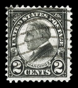 613, 2c Harding, rotary press printing, perf. 11, quite well centered for this, particularly when compared to other existing examples, with its perforations well clear of the
design all around (a rare occurrence), intensely rich color and an unu