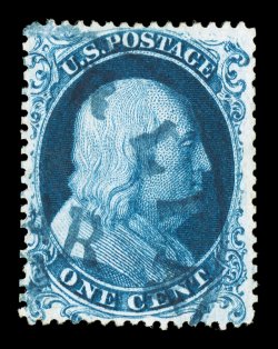 19, 1c Blue, Ty. Ia, pos. 99L4, a remarkable example of this very rare type, as it is in a condition that is almost never encountered, possessing exceptional centering within
unusually large margins which allows for virtually the entire design t