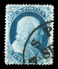 22, 1c Blue, Ty. IIIa, plate 11, exceedingly well centered within wide margins for this difficult stamp, deep rich color and a strong impression, neat town c.d.s., extremely
fine 1994 APS certificate.