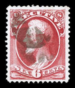 O13, 6c Executive, big margins, well centered, deeply rich color and a sharp impression, light cork cancel, extremely fine actually a very scarce stamp in this impressive jumbo
condition 1996 PF certificate.