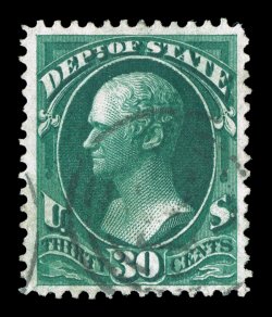 O66, 30c State, excellent centering, rich prooflike color and impression, light target cancel, extremely fine a most desirable example 2002 PF certificate.