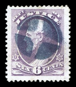 O107, 6c Justice on soft wove paper, a stunning used single, possessing margins of gigantic size and being exceedingly well centered within these massive borders, rich color,
socked on the nose blue quartered cork cancel, extremely fine an