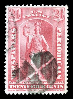 PR17, 24c Rose, especially fresh color on bright white paper, excellent centering, neat quartered cork and partial c.d.s. cancel, extremely fine 1998 PF
certificate.