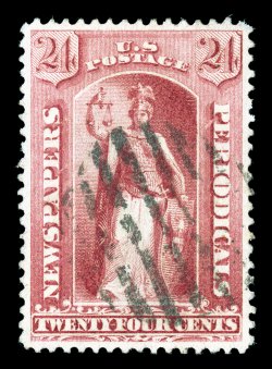 PR83, 24c Carmine, gem used single that is flawlessly centered, rich color and a strong impression, handstamp grid cancel, extremely fine 2000 PF certificate.
