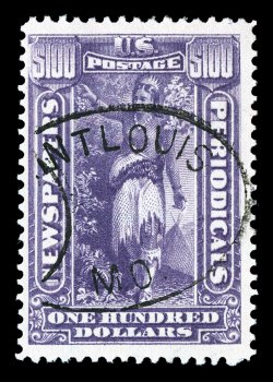 PR125, $100.00 Purple, deep color, large margins, neatly struck oval St. Louis, Mo. handstamp, very fine 2004 PF certificate.