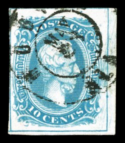 10c, 10c Dark blue, Frame Lines, an exceedingly choice copy, with three large margins showing complete frame lines, the right margin being particularly huge, virtually full
frame line at top, strikingly rich color in this distinctive and rare sh