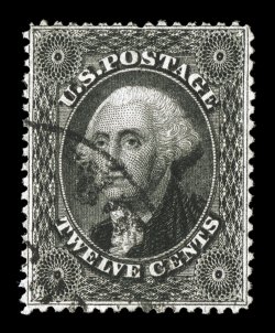 36, 12c Black, plate I, deep intense color and impression, uncharacteristically well centered, light town c.d.s., extremely fine a premium used example of this notoriously
difficult stamp 1993 PF certificate for a pair, this being the right st