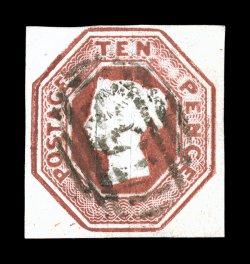 6, 1848 10p Red brown, die 1, four full to large margins which is most uncommon on this notoriously narrowly-spaced stamp, rich luxuriant color and exceptionally sharp
embossing, very fine 1991 APS certificate (S.G. 57 £1,200).