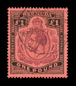 54, 1918 £1 Black and violet on red, uncommonly fresh, clear Hamilton c.d.s. postmark, very fine and quite elusive used (S.G. 55 £550).