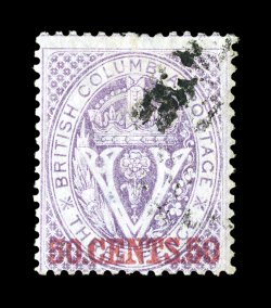 12, 1867 50.CENTS.50 on 3p Violet, attractive color, small unobtrusive cancel, light vertical crease, otherwise fine a much scarcer stamp used than mint clear 2003 Greene
Foundation certificate (Unitrade C$900.00).
