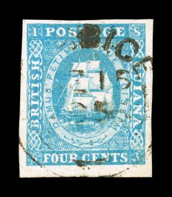 10, 1854 4c Blue, imperforate, rich luxuriant color and a deeply etched impression, four full to mostly large margins, light Berbice c.d.s., very fine (S.G. 19
£500).