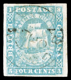 12, 1860 4c Blue, full to mostly large margins all around, lovely pastel color, uncommonly light and centrally struck c.d.s., very fine 2006 BPA certificate (S.G. 21
£550).