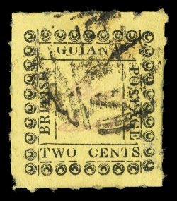 39 var., 1862 2c Black on yellow, 1 for I and italic S variety, roulettes nearly all around, fresh color, a fine example of this scarce variety 1988 BPA certificate as the old
S.G. 120d designation (S.G. 120e £650).