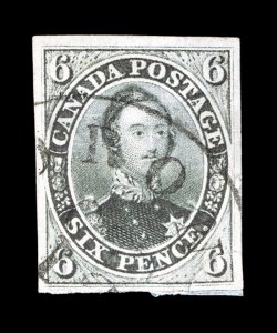 5b, 1855 6p Greenish gray on wove paper, four large margins, lovely rich color, light c.d.s. cancel, unfortunately since the issuance of the certificate the bottom right corner
became damaged and has been repaired with a hinge, extremely fine ap