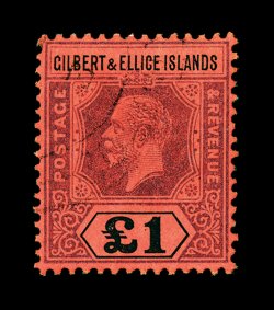 26, 1924 £1 Violet and black on red, a very scarce used single, rich bright colors, nicely centered, unusually light c.d.s. cancel, very fine (S.G. 24 £1,400).