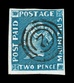 4a, 1848 2p Blue, early impression, deep color and an outstanding early impression, full to mostly large margins all around, full 2 in three-ring cancel, trivial corner crease,
otherwise a very fine copy of this rare stamp (S.G. 8 £6,500).